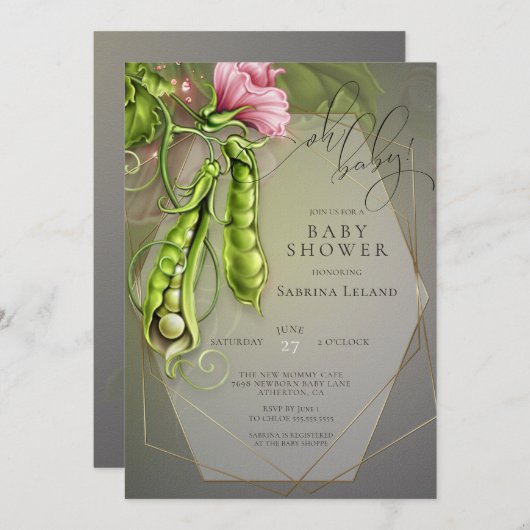 Invitation Oh Baby Sweet Peas dans un Baby shower de pois (Devant / Derrière)