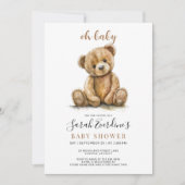 Invitation Oh Baby Teddy Bear Baby shower d'aquarelle (Devant)