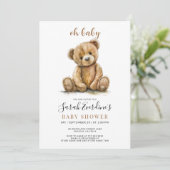 Invitation Oh Baby Teddy Bear Baby shower d'aquarelle (Debout devant)