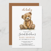 Invitation Oh Baby Teddy Bear Baby shower d'aquarelle (Devant / Derrière)