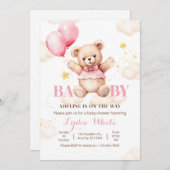 Invitation Oh Baby Teddy Ours Avec Balloon Girl Baby shower (Devant / Derrière)