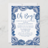 Invitation Oh Baby Toile De Jouy Baby shower Floral (Devant)
