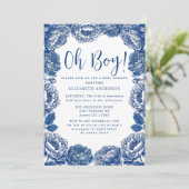 Invitation Oh Baby Toile De Jouy Baby shower Floral (Debout devant)