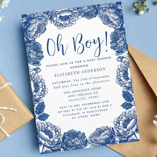 Invitation Oh Baby Toile De Jouy Baby shower Floral