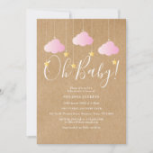 Invitation Oh Baby Twinkle Twinkle Baby shower rose rustique (Devant)