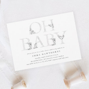 Invitation Oh Baby Type Floral Fête de Bébé Mixte