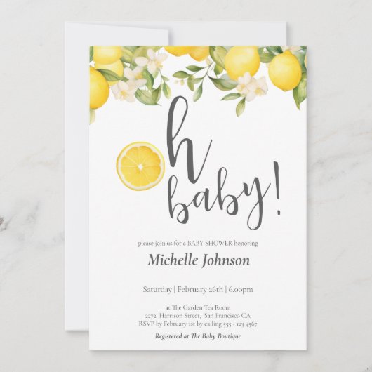 Invitation Oh Baby Watercolor Baby shower citron (Devant)