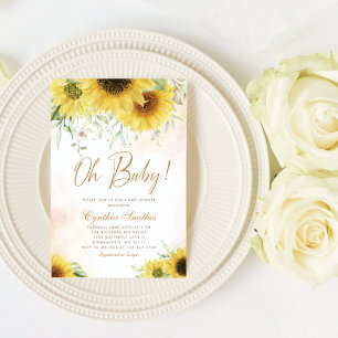 Invitation Oh Baby Watercolor Baby shower floral de tournesol