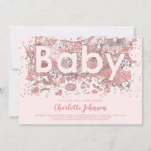 Invitation Oh Baby Watercolor Baby shower rose