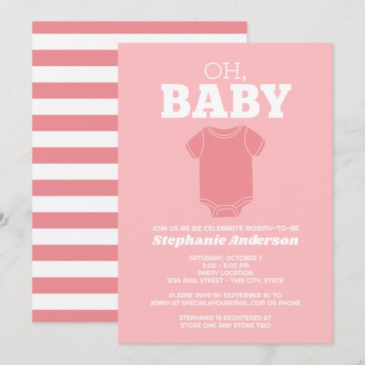 Invitation Oh Baby - Whimsical Tee Pastel Coral Baby shower (Devant / Derrière)