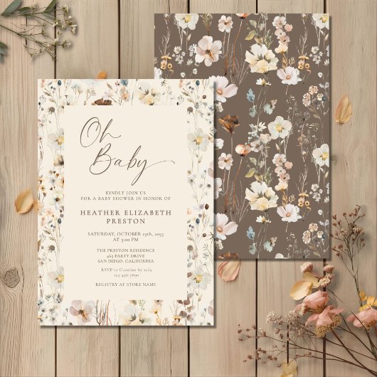 Invitation Oh Baby Wildflower Rustic Baby Shower 