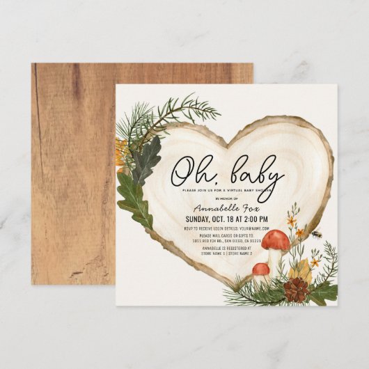 Invitation Oh Baby Wood Slice Champhroom Baby shower virtuel (Devant / Derrière)