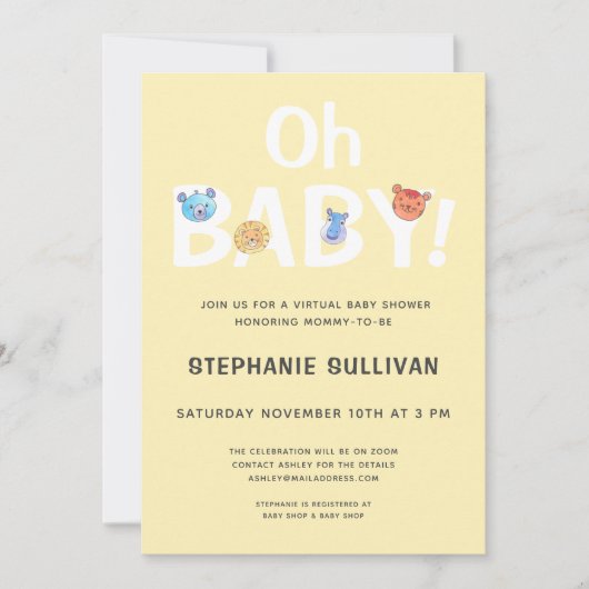 Invitation Oh Baby Yellow Baby shower virtuel (Devant)