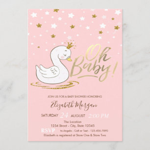 Invitation Oh Bébé Adorable Bébé Couronne de Cygne Étoiles Ba