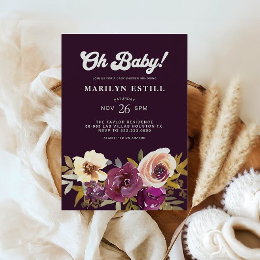 Invitation Oh Bébé aquarelle Baby shower de marron d'automne