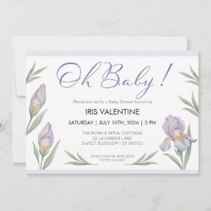 Invitation Oh Bébé Aquarelle Iris Floral Violet Lavande