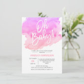 Invitation OH BÉBÉ ! Aquarelle Peach rose violet Baby shower (Debout devant)