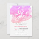 Invitation OH BÉBÉ ! Aquarelle Peach rose violet Baby shower (Devant)