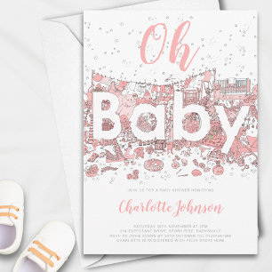 Invitation Oh Bébé Aquarelle Rose Baby Shower