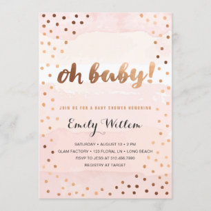 Invitation OH BÉBÉ ! Aquarelle rose et Baby shower à huile or