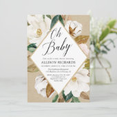 Invitation Oh bébé baby shower de magnolia floral rustique (Debout devant)