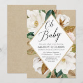 Invitation Oh bébé baby shower de magnolia floral rustique (Devant / Derrière)