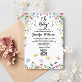 Invitation oh bébé, baby shower qr code fleurs sauvages flora