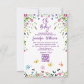 Invitation oh bébé, baby shower qr code floral violet (Devant)