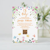 Invitation oh bébé, baby shower qr code oranges florales (Debout devant)