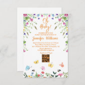 Invitation oh bébé, baby shower qr code oranges florales (Devant / Derrière)