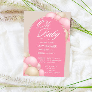 Invitation Oh bébé ballons beige rose arc minimaliste simple