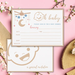 Invitation Oh Bébé Big Bébé Visage Baby shower neutre Remplir