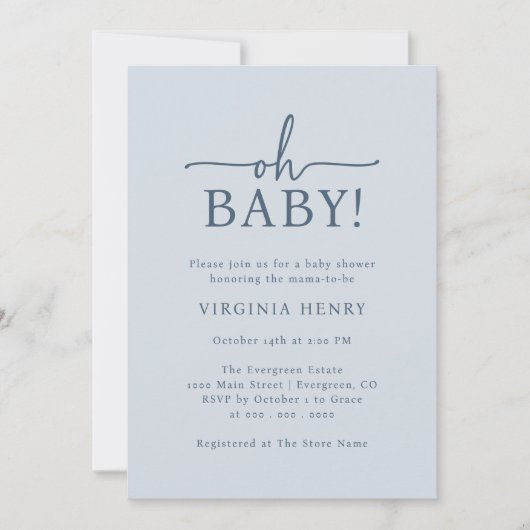 Invitation Oh Bébé Bleu Baby Shower (Devant)