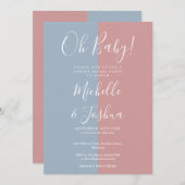 Invitation Oh Bébé Bleu Et Rose Genre Revevela Party (Devant / Derrière)