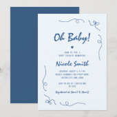 Invitation Oh Bébé Bleu Main tiré Baby shower Garçon Français (Devant / Derrière)