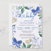 Invitation Oh Bébé Bleu Papillon Floral Baby shower garçon (Devant)