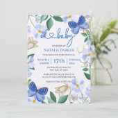 Invitation Oh Bébé Bleu Papillon Floral Baby shower garçon (Debout devant)