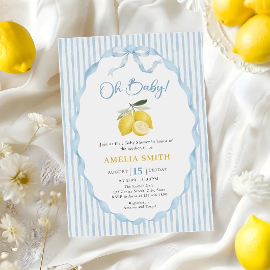 Invitation Oh Bébé Bleu Thème Citron Baby Shower
