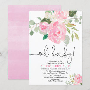 Invitation Oh bébé Blush fille baby shower aquarelles florale