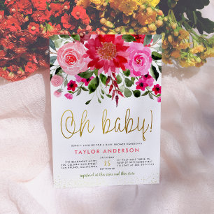 Invitation Oh Bébé Blush Rose & Rouge Floral Baby Girl Douche