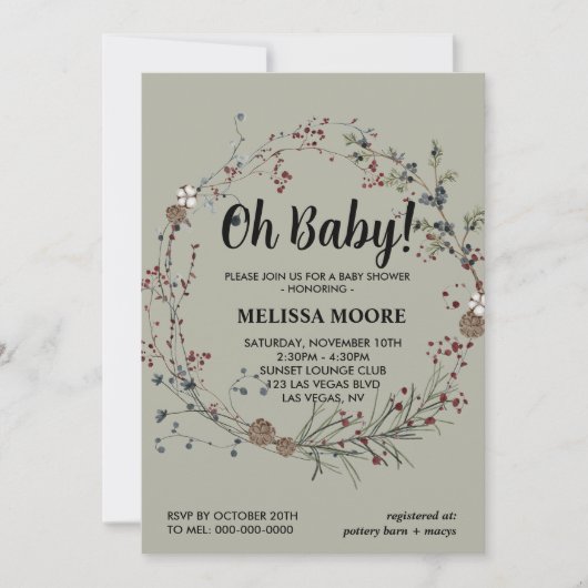 Invitation Oh bébé boho rustique de canneberge (Devant)