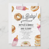 Invitation Oh Bébé Bouteilles & Bagels Baby shower rose Brunc (Devant)
