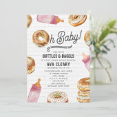 Invitation Oh Bébé Bouteilles & Bagels Baby shower rose Brunc (Debout devant)