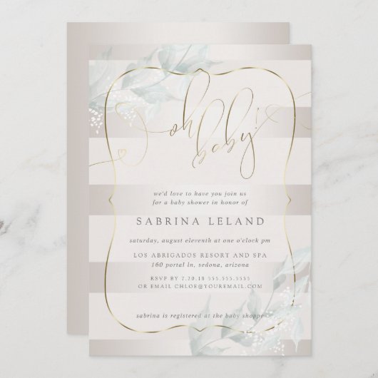 Invitation OH Bébé ! Calligraphie Ombré Taupe (Devant / Derrière)