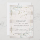 Invitation OH Bébé ! Calligraphie Ombré Taupe Rayures (Devant)