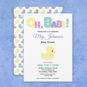 Invitation Oh Bébé Canard en Caoutchouc Fête de Naissance Mix
