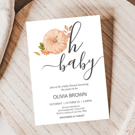 Invitation Oh Bébé Citrouille Fête de Bébé