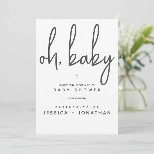 Invitation Oh bébé Co-Ed minimal Baby shower simple (Debout devant)