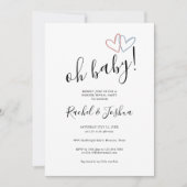 Invitation Oh Bébé Coeurs Bleu Et Rose Fête de Révélation de  (Devant)