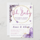 Invitation Oh Bébé Couples Papillon Douche rose floral (Devant)